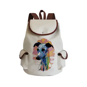 Sac à Dos en Toile pour Femmes Hommes Casual Sac d'École Mignon Imprimé Chien Voyage Sac à Dos Vintage Ordinateur Portable