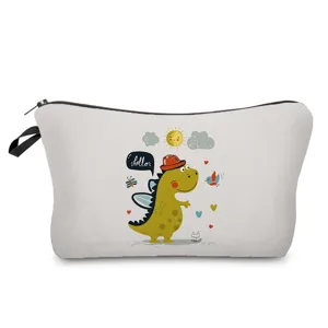 Detailansicht der niedlichen Cartoon Dinosaurier Druck Kosmetik Reise Make-up Aufbewahrung.