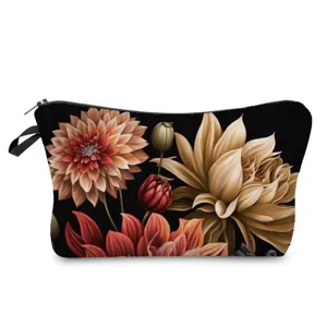 Trousse de maquillage à fleurs sombres, pochette rétro pour voyage, rangement de rouge à lèvres.