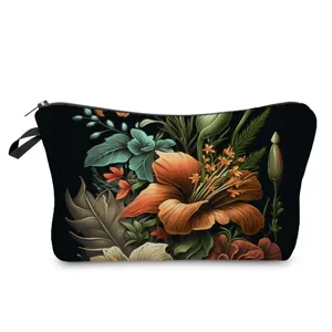 Trousse de maquillage élégante à motif floral sombre, organiseur de toilette pour voyage.