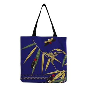 Japanese style vintage insect print canvas tote bag large capacity casual shoulder shopping bag