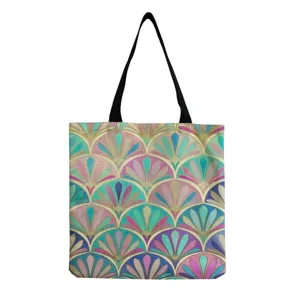 Borsa Tote in Tela di Grande Capacità Casual Stampa Floreale Borsa Shopper Riutilizzabile Per Donna