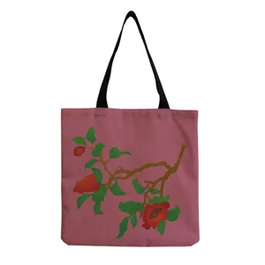 Japanese floral print canvas tote bag, lightweight casual shoulder bag for daily use.