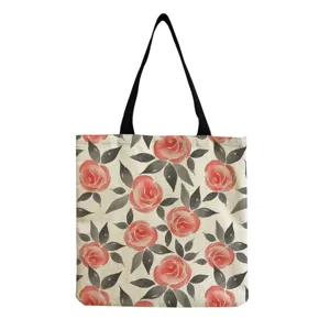 Borsa tote in tela con stampa di rose rosse, borsa a spalla casual capiente per donna