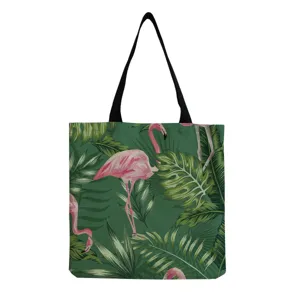 Borsa shopper in tela con stampa fenicottero, grande borsa a spalla casual da donna.