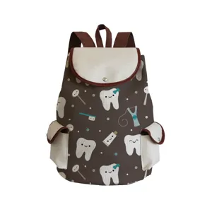 Süßer Zahn Motiv Canvas Rucksack für Damen lässige Alltagsschultasche mit praktischen Fächern