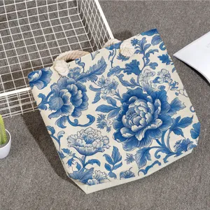 Bolso Tote de Gran Capacidad Estampado Floral Porcelana Azul y Blanca Bolso de Hombro de Lona Bolso de Playa Casual para Mujer