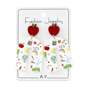 Lindos pendientes de acrílico en forma de U de manzana joyería de moda dulce mujeres