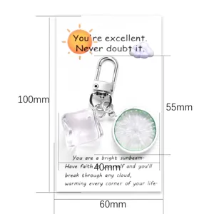 Creative lemon ice cube keychain with motivational card, stylish bag charm and gift accessory.