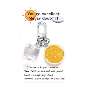 Cute lemon ice cube keychain metal backpack charm inspirational gift for friends and family daily use