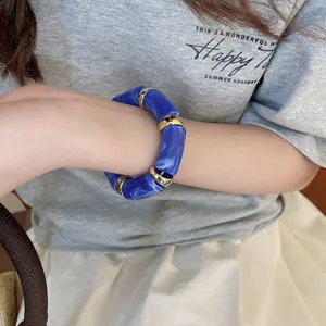 Blue marbled acrylic bracelet with gold spacers for women fashion jewelry daily items