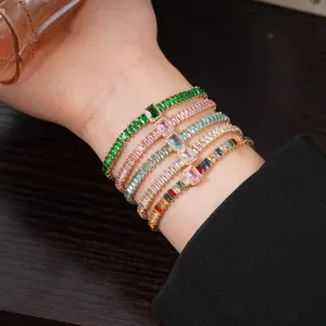 Colorful baguette cubic zirconia tennis bracelet stackable fashion luxury jewelry for women.