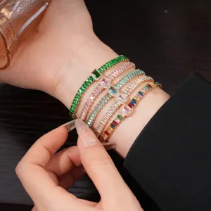 Colorful baguette zirconia tennis bracelet with sparkling multi-stone design for chic women.