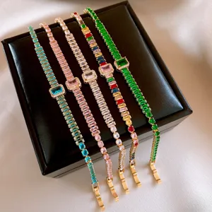 Exquisite Square Zirconia Tennis Bracelet For Women Luxury Colorful Copper Crystal Bracelet Fashion Jewelry Banquet Gift