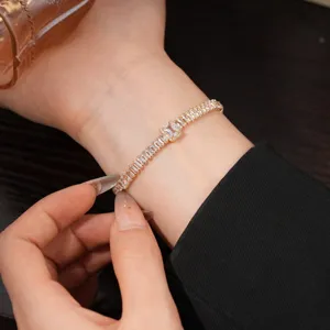 Exquisite cubic zirconia tennis bracelet, elegant gold tone crystal wrist jewelry for women