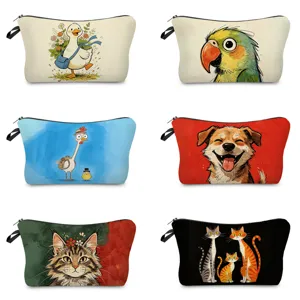 Cartoon Tier Druck Kosmetiktasche Polyester Reißverschluss Make-up Beutel Reise Kulturbeutel Aufbewahrungstasche Damen Herren Alltags Organizer