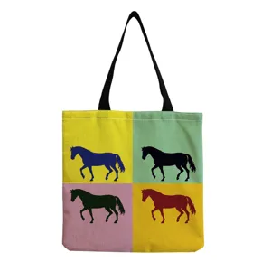 Horse Print Foldable Tote Bag Large Capacity Reusable Linen Shopping Bag Women Shoulder Bag Eco Friendly Canvas Handbag