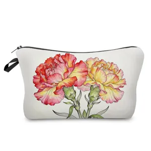 Fashionable Floral Print Makeup Bag Portable Polyester Cosmetic Pouch For Women Travel Storage Bag Zipper Handheld Beauty Case