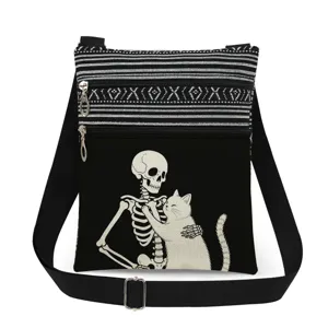 Borsa a Tracolla in Tela con Stampa a Teschio per Donna Borsa Messenger a Strisce Ultraleggera con Doppia Cerniera Tracolla Regolabile Borsa a Spalla Casual