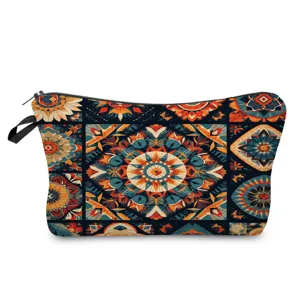 Mandala printed cosmetic pouch with zipper closure, perfect for daily makeup storage details.