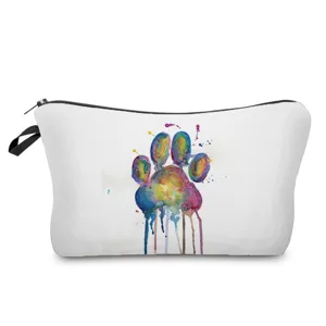 Bolsa de maquillaje con estampado de huellas de acuarela coloridas, estuche portátil con cremallera.
