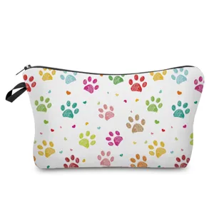 Bolsa de Maquillaje de Poliester con Estampado de Pata Organizador de Aseo de Viaje Portatil Estuche de Almacenamiento con Cremallera