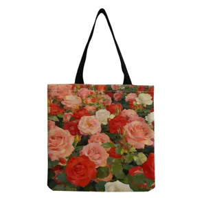 Sac cabas en toile avec imprimé de roses style peinture à l'huile, grand sac porté.