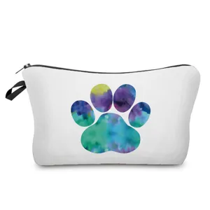 Bolsa de cosméticos portátil con estampado de huellas coloridas, neceser de viaje bonito.