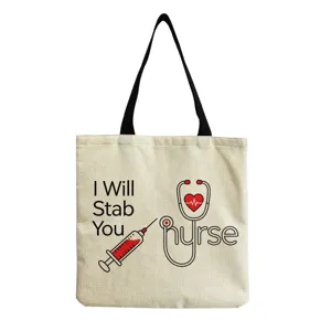 Borsa shopper in tela con simpatico design da infermiera, borsa a mano riutilizzabile per la spesa.
