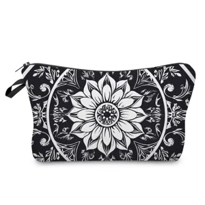 Mandala Print Cosmetic Bag Portable Polyester Toiletry Bag For Women Lightweight Zippered Travel Makeup Pouch Skincare Organizer Handbag