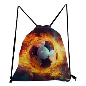 Zaino a sacca con stampa di pallone da calcio, borsa sportiva pieghevole di grande capacità.