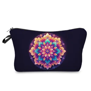 Colorful mandala print cosmetic bag, portable makeup pouch and daily storage clutch for women.