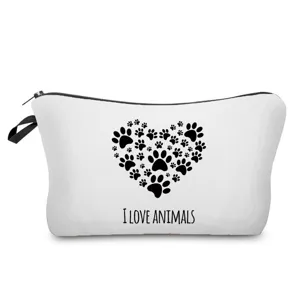 Bolsa de cosmeticos con estampado de huellas, organizador de maquillaje portatil de viaje.