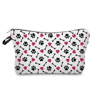 Bonito bolso de cosméticos con huellas de perro, estuche portátil para viajes.