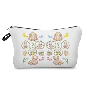 Sac de maquillage imprimé aquarelle de lapin de Pâques mignon, pochette cosmétique mignonne.