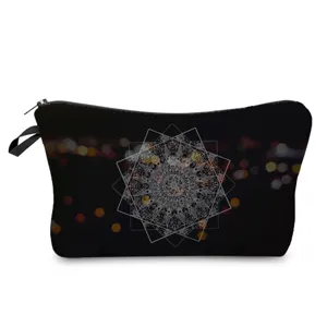 Bolsa de cosméticos con estampado de mandala, neceser ligero y elegante para maquillaje y lápiz labial.