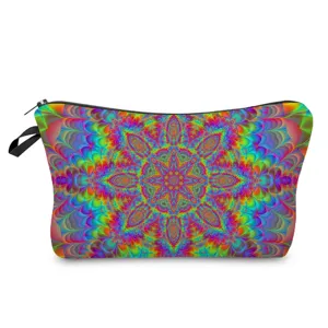 Bolsa de cosméticos con estampado de mandala psicodélica colorida, clutch ligero para lápiz labial.