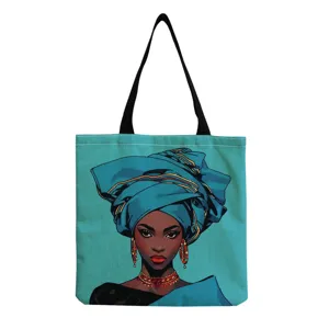 Sac cabas en toile à imprimé africain, sac à main d'épaule élégant pour shopping quotidien.
