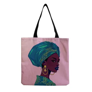 Sac cabas en toile imprimé femme africaine, sac à usage quotidien élégant et pratique.