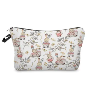 Trousse de toilette imprimé lapin de Pâques, jolie pochette de rangement aquarelle mignonne.