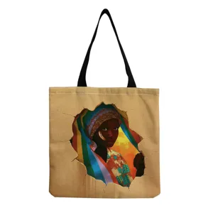 Sac cabas en toile avec imprimé africain, sac à épaule décontracté pour le shopping.