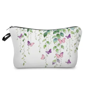 Watercolor butterfly print makeup bag detail, showing clean cosmetic pouch design and fabric.