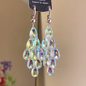 Meerdere druppel kristal zirkonia kwast oorbellen elegante zilveren naald sieraden