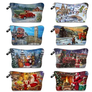 Trousse à Maquillage Imprimée Édition Limitée de Noël Sac de Toilette Portable en Polyester Organisateur de Maquillage pour Voyage