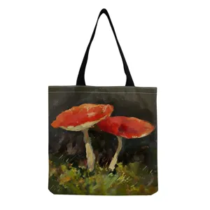 Sac Cabas Toile Imprimé Champignon Peinture À L'Huile Esthétique Sac Shopping Réutilisable