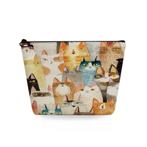 Borsa cosmetica in tela con stampa di gatti carini astuccio per trucco portatile per donne.