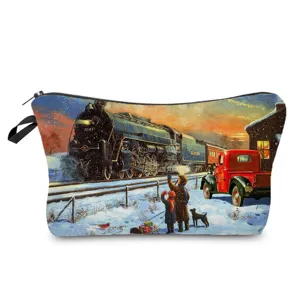 Trousse de maquillage imprimée sur le thème de Noël, pochette de toilette portable pour voyage.