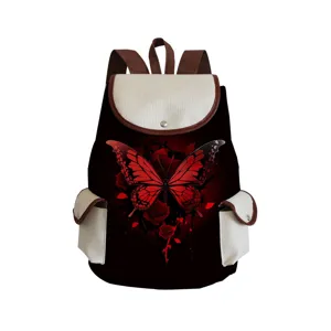 Fashion Butterfly Print Backpack Casual School Bag Large Capacity Daypack for Student