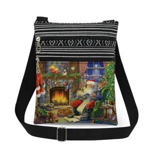 Christmas printed crossbody bag with adjustable strap and double zipper for women and girls.