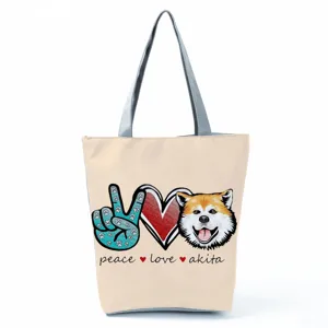 Carina borsa a tracolla in tela con stampa cane Akita, grande borsa per la spesa casual.
